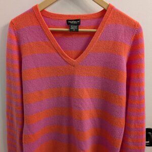 100% Cashmere Striped Pink and Orange Lord & Taylor Sweater - size Large